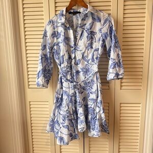 Cynthia Steffe // blue, white floral print shirt dress size small cm